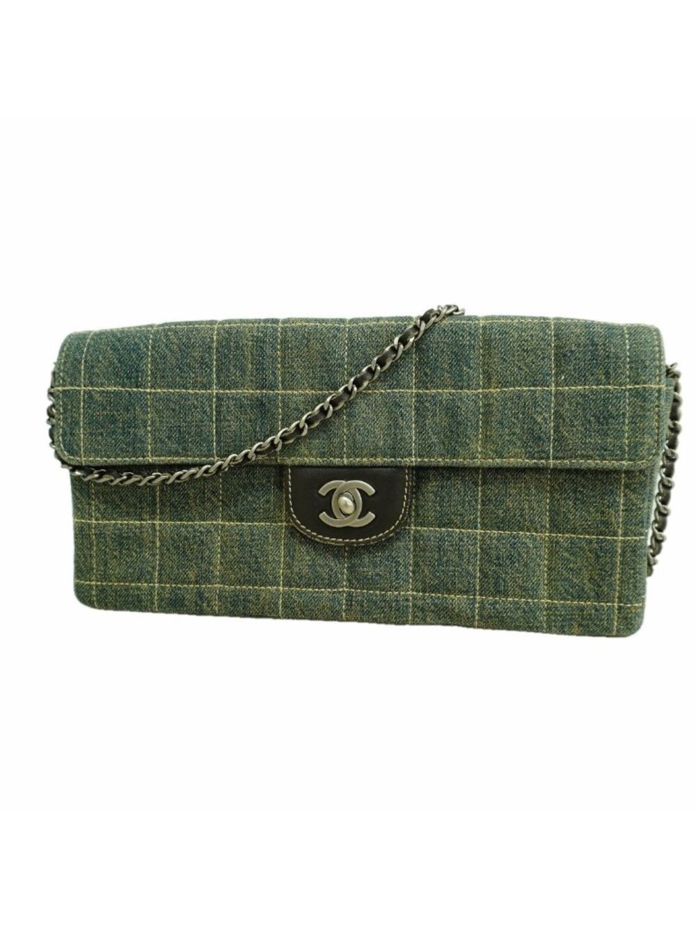Chanel Shoulder Bag Choco Bar Denim Blue Silver